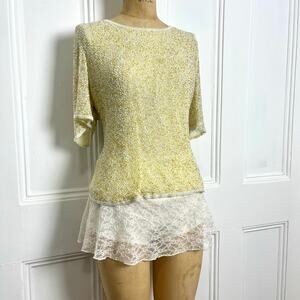 Odeon vintage glamorous short sleeve yellow beaded top with zipper size xl